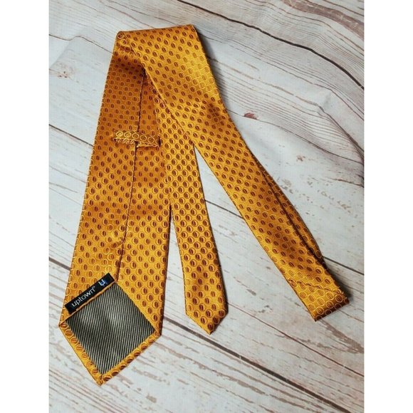 Uptown U Gold Men Gold Bubble Design Hand Made Fiber Brown Stripe Inset Necktie - Picture 3 of 12